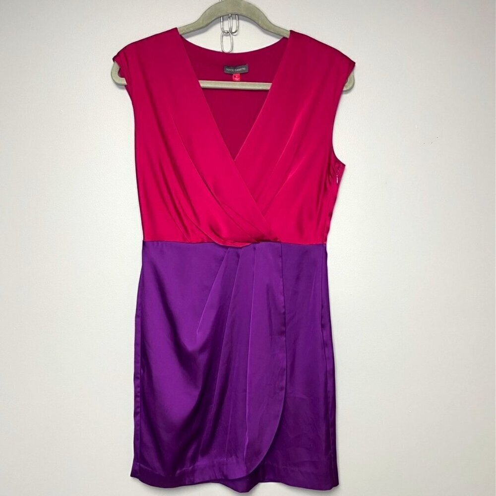 Vince‎ Camuto Fuschia/Purple Colorblock Satin y2k Mini Dress Womens Size 4